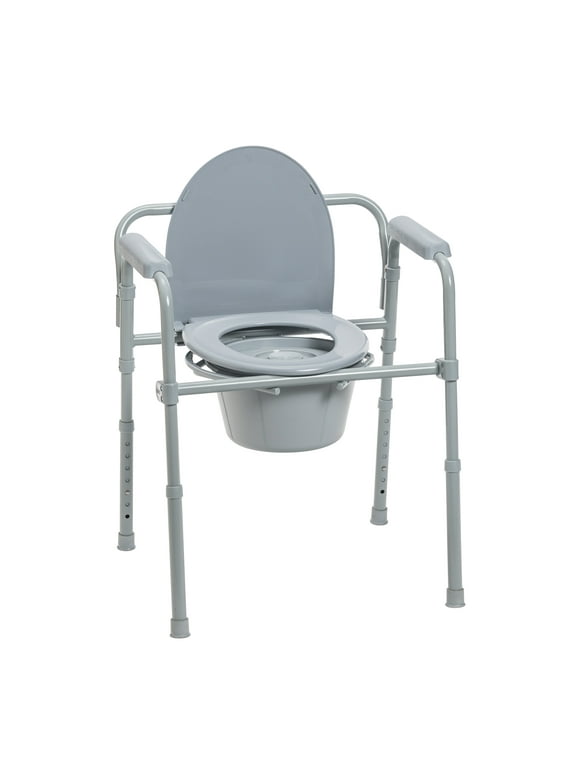 Drive Medical Steel Folding Deep Seat Bedside Commode, Gray