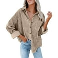 thumbnail image 2 of Beige Young Adult Tops Womens Corduroy Button Down Shirt Oversized Blouses Tops Long Sleeve Casual Warm Jacket with Pockets Plus Size Tops for Women, 2 of 5