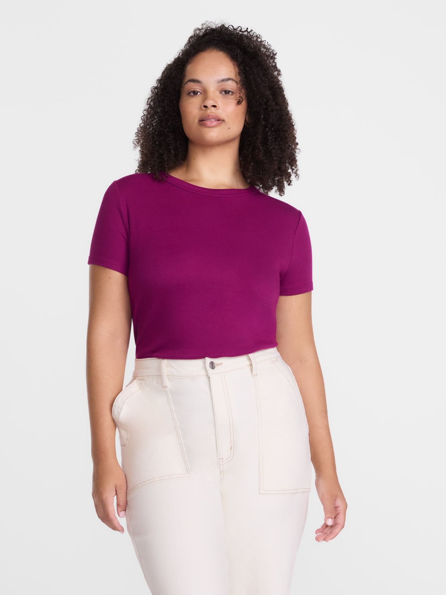 Scenario Women's Rib Tee with Short Sleeves, Sizes XS-XXXL