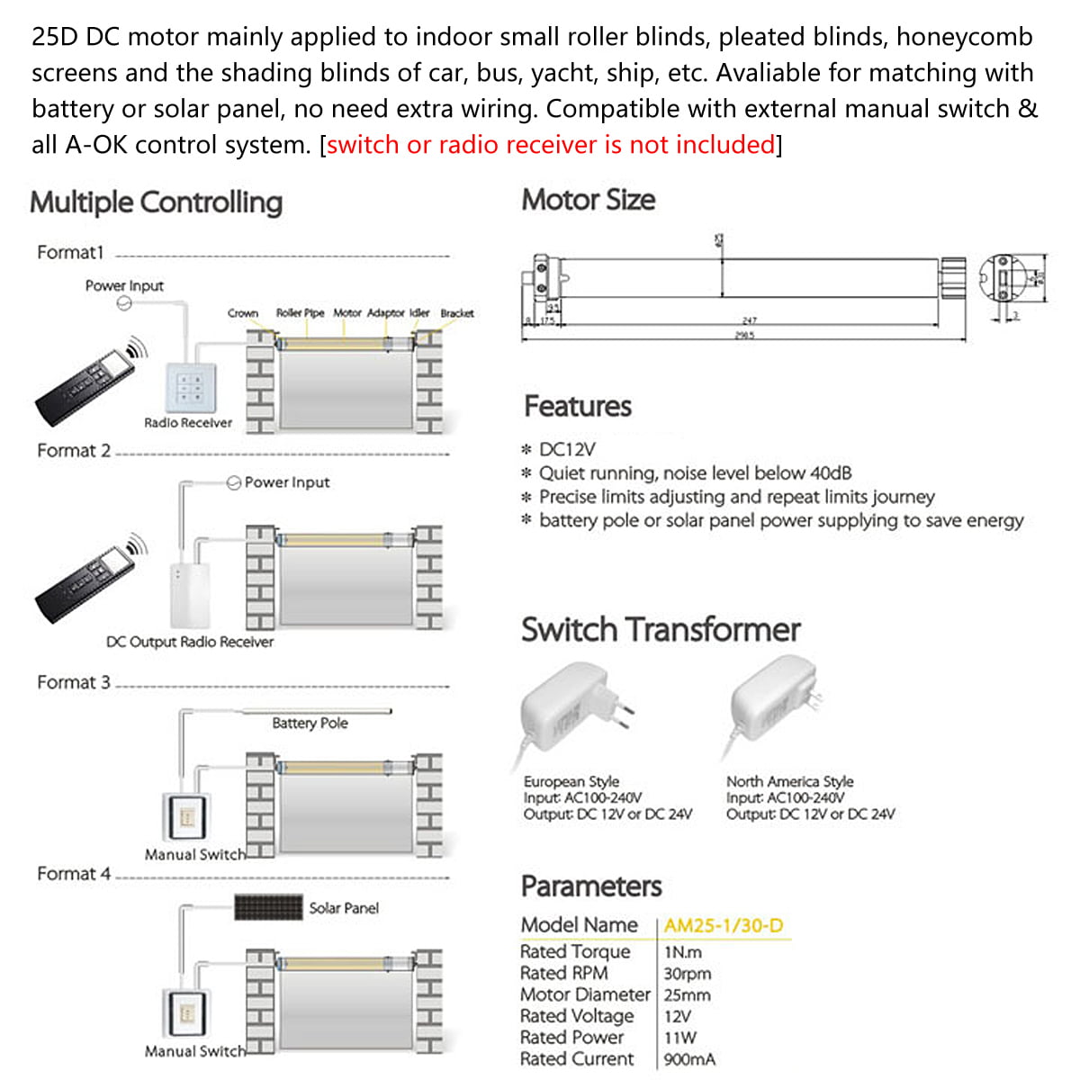 Ac100-240 diy electric roller blind/shade tubular motor kit & remote controller 