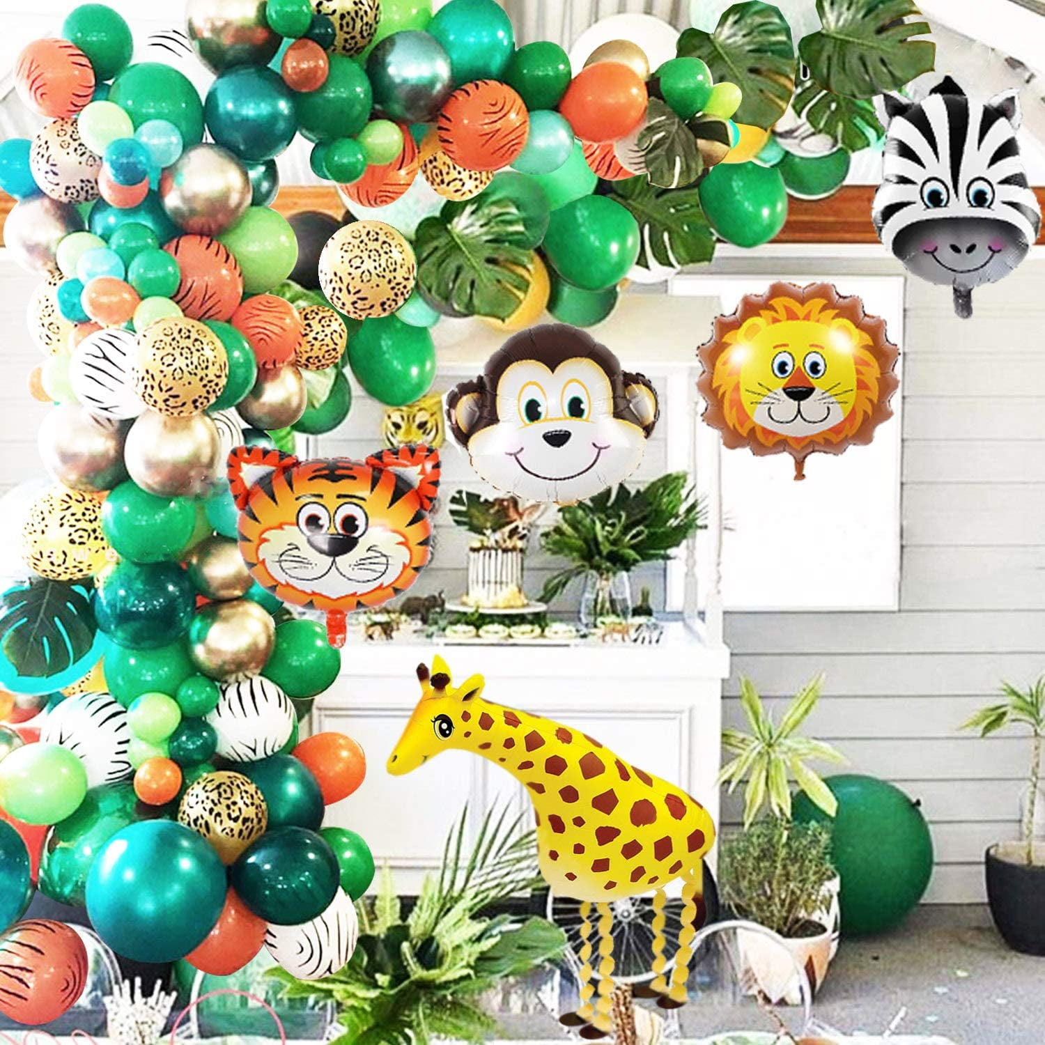 Jungle Animal Birthday Party Decoration 135 Pcs of Set Jungle Animal Themed Party Favors Include Jungle animals Balloons Paper Pompoms Flower Great For Your Kids Party Happy Birthday Balloons,Backdrop 
