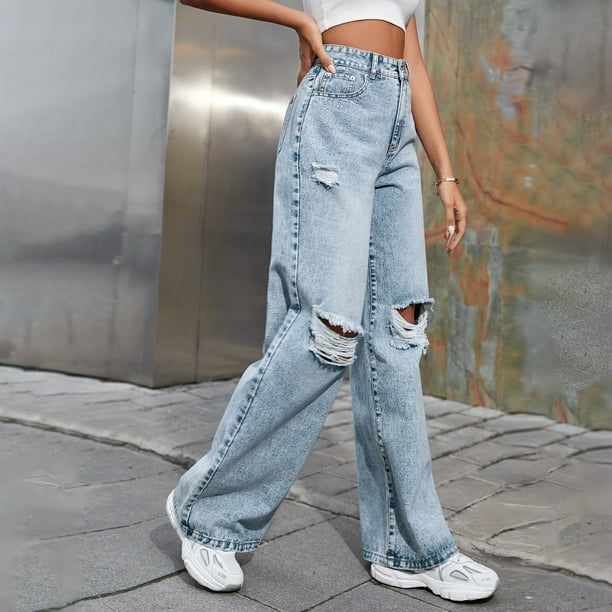 Pantalon taille haute déchiré hotsell