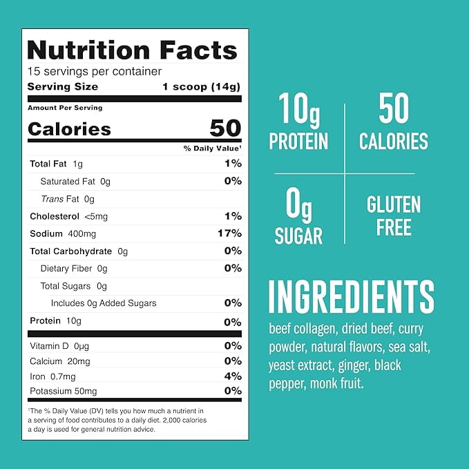 LonoLife Thai Curry Beef Bone Broth Powder Mix | Grass-Fed, 10g Protein | Collagen-Rich, Keto & Paleo Friendly | Natural Ingredients | 8oz Bulk Pouch (15 Servings)