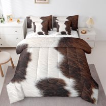 Homewish Animal Cow Print 7-Piece Twin Bedding Set - Brown White Farmhouse