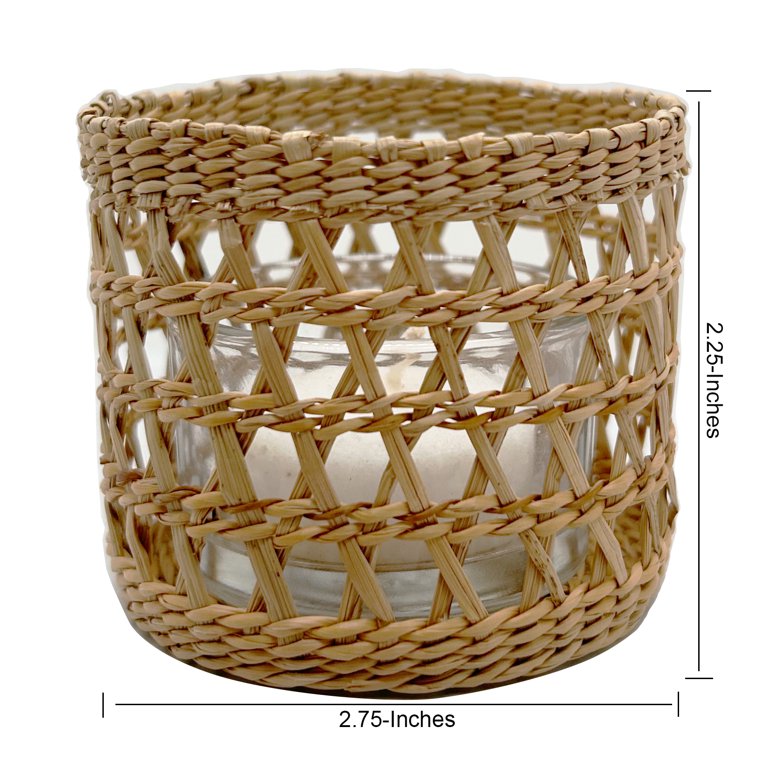 Set of 2 Seagrass Candle Holder, Handwoven Natural Candle Storage