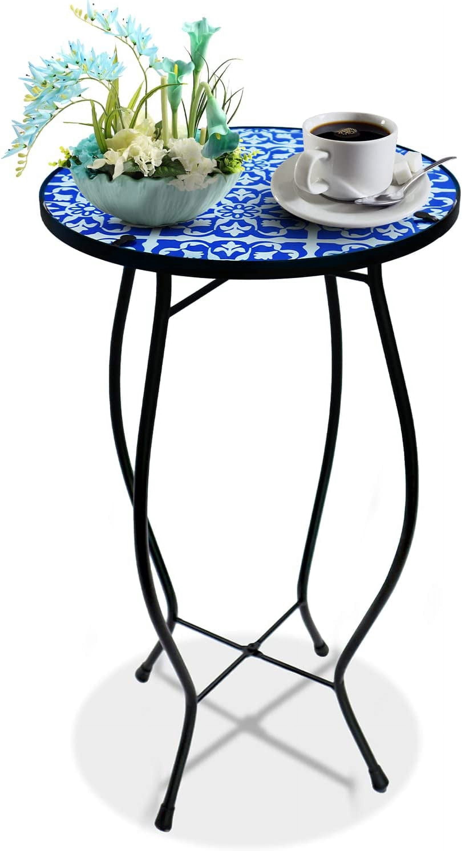 Aboxoo Mosaic Collection Outdoor Modern Functional Art Glass Round End Table, Purple White
