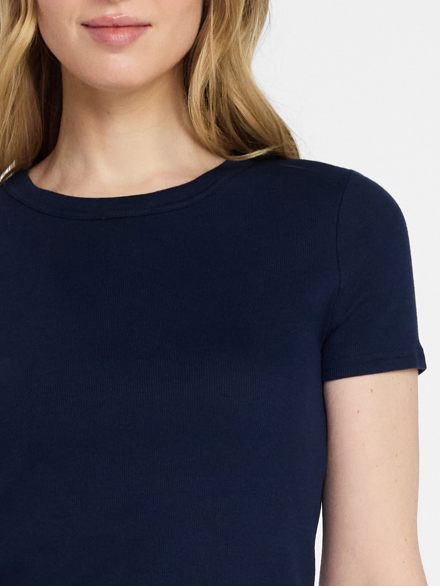 Time and Tru Women's Ribbed Tee with Short Sleeves, Sizes XS-XXXL