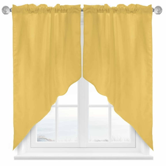 Solid Color Swag Valances for Windows 2 Pack Yellow Swag Kitchen Curtains 63 Inches Long Rod Pocket Short Window Treatment for Kitchen Bathroom 36"x63"