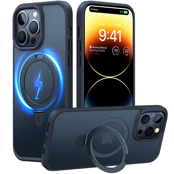 TORRAS Magnetic for iPhone 14 Pro Max Case [Compatible with Magsafe] with Stand, [Military Grade Drop Protection] Shockproof Translucent Bac