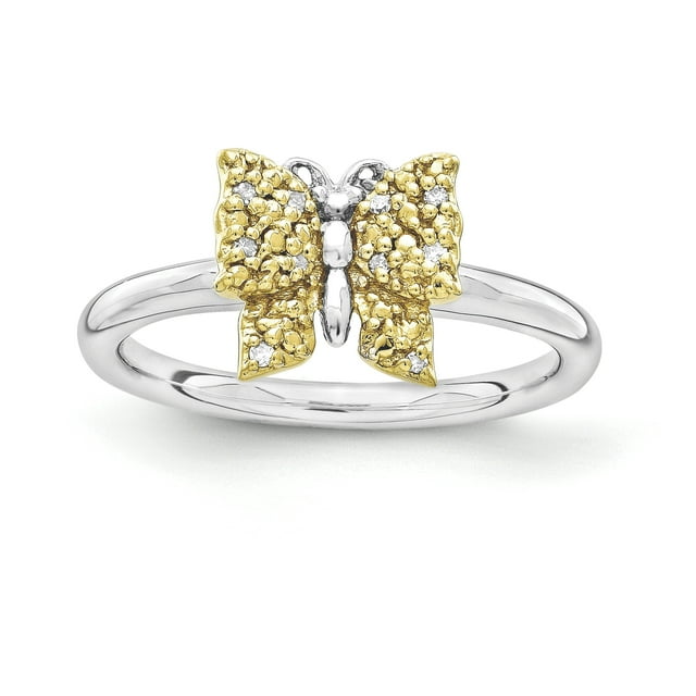 Sterling Silver&14k YG-plated Stackable Expressions Diamond Butterfly Ring Size 7