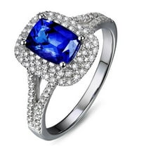 7x5mm Emerald Cut 2 Carat Blue Sapphire and Moissanite Diamond Halo Engagement Ring in 10k White Gold