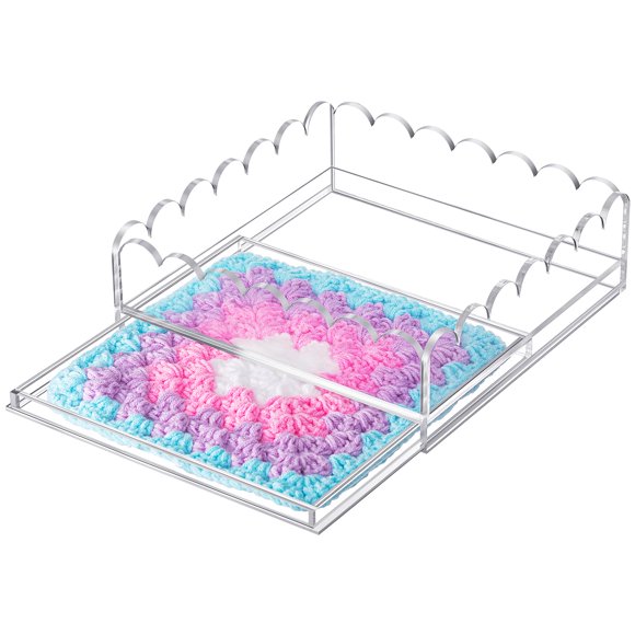 Bandeja acrílica festoneada GlikCeil grande con cajón transparente de 17 x 17 cm