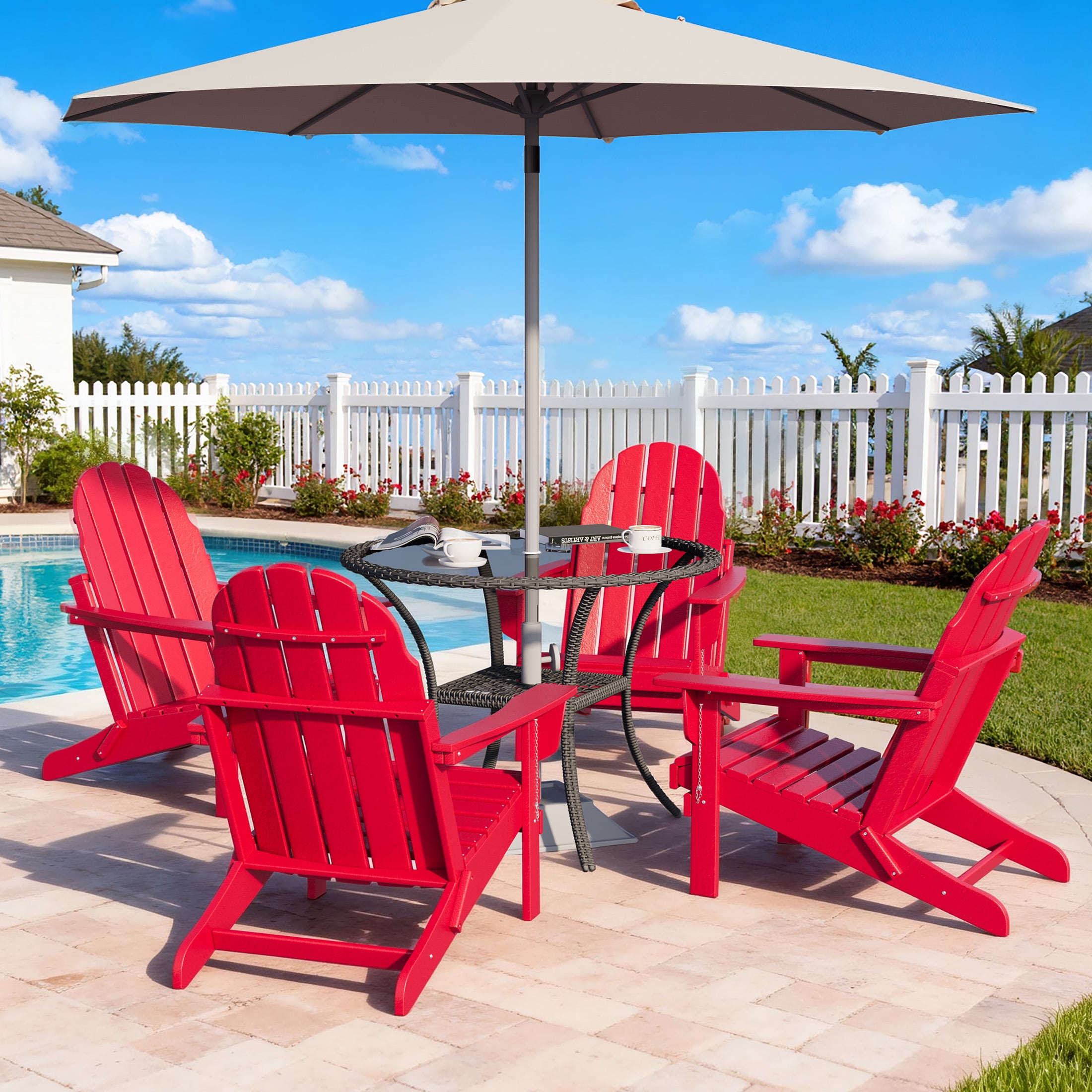 Erinnyees All-Weather Adirondack Chair,Folding Adirondack Outdoor Chair with Wooden Textured for Patio,Garden,Backyard and Lawn,Red