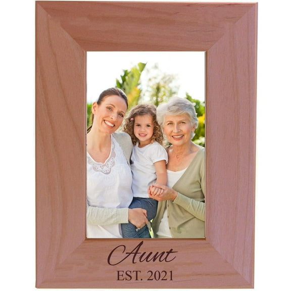 Aunt Established Est. 2021 Engraved Alder Wood Picture Frame