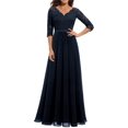 thumbnail image 1 of xkwyshop Vestido largo maxi de fiesta con escote en V, encaje, manga media, espalda descubierta, cremallera y abertura en la espalda, azul oscuro M, 1 of 5