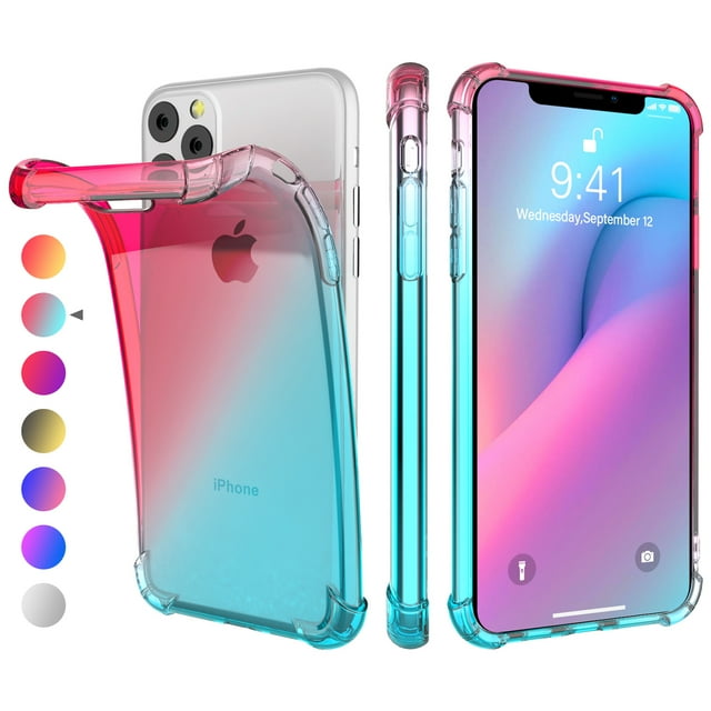 TORUBIA For iPhone 11 6.1 Inch Case Soft TPU Thicken Scratch Resistance Color Gradient Phone Back Cover Pink-green