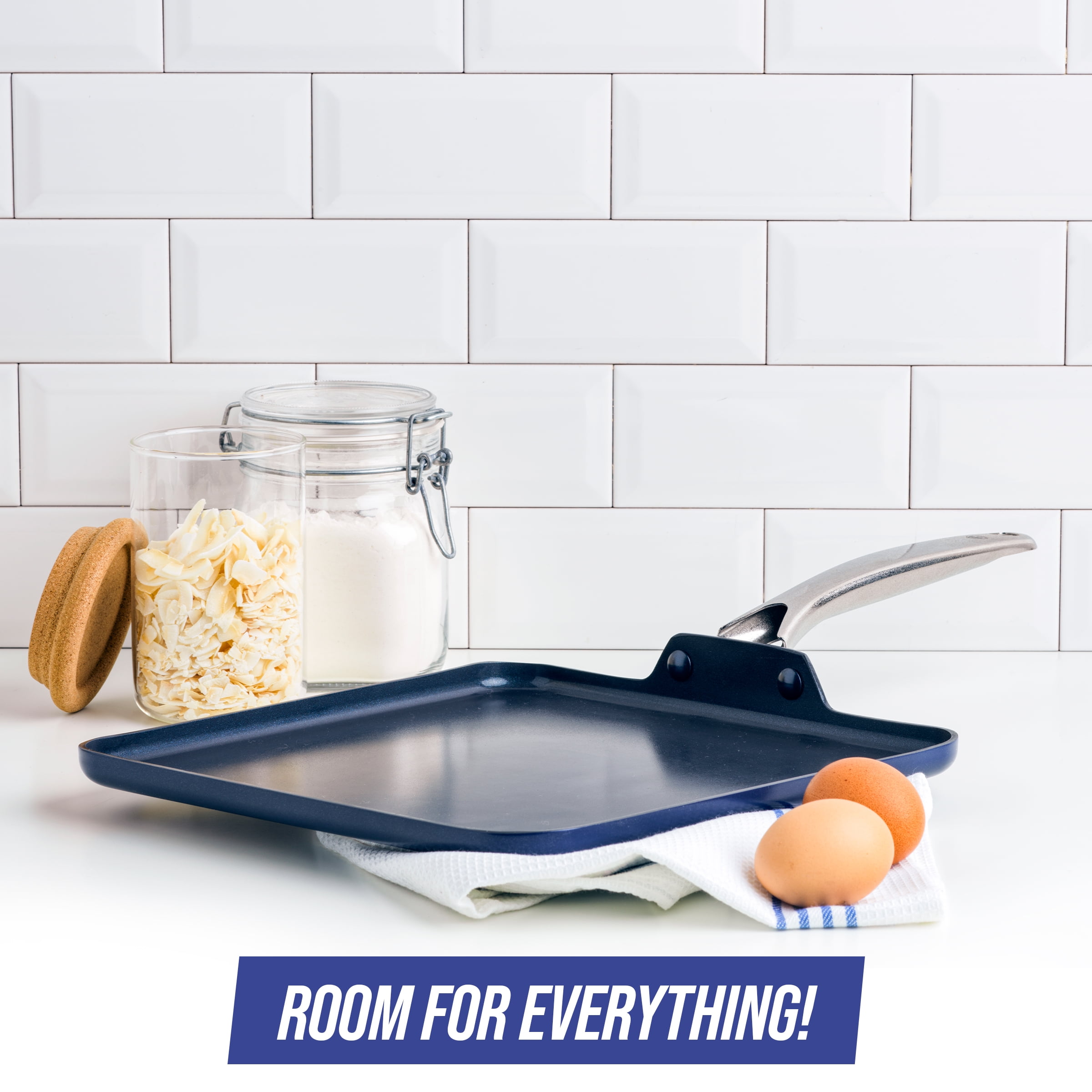 Blue Diamond 11″ Ceramic Nonstick Griddle – Toxin-Free, Dishwasher, Oven, and Metal Utensil Safe