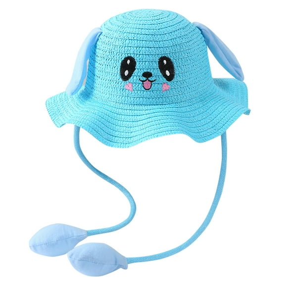 LNMQLPDBS Toddler Sun Bucket Hats Baby Bunny Hat with Moving Ears Straw Hat Hats Infants Girls Cap Jumping Ear Funny Cute Cap Wide Brim Sun Protection Summer Kid Hat A One Size