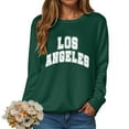 thumbnail image 2 of GEWSEY Women's Long Sleeve Tops Graphic Tee Casual Loose Crew Neck T Shirts (Dark Green, L), 2 of 5