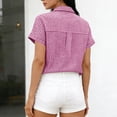thumbnail image 6 of MYAOYI Womens Tops Gingham Checkered Short Sleeve Shirts, Button Down with Pockets, 6 of 7