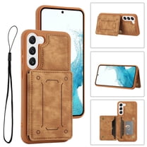 Dteck Case for Samsung Galaxy S23,Magnetic Leather Card Slot Wallet Case Shockproof Rubber Kickstand Cover with Wrist Strap for Galaxy S23,Brown