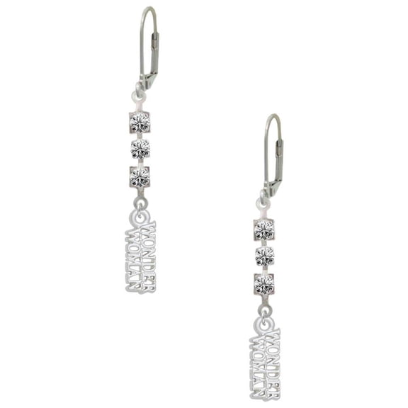 Silvertone Wonder Woman Crystal Madison Leverback Earrings