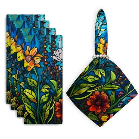 

Bahomeck Napkins Set Of 4 Reusable Washable Square Fabric Dining Table Napkins Weddings Party Dinner Decor 18*18 Inch Vibrant Garden Of Wildflowers With Blooms And Lush Green Leaves