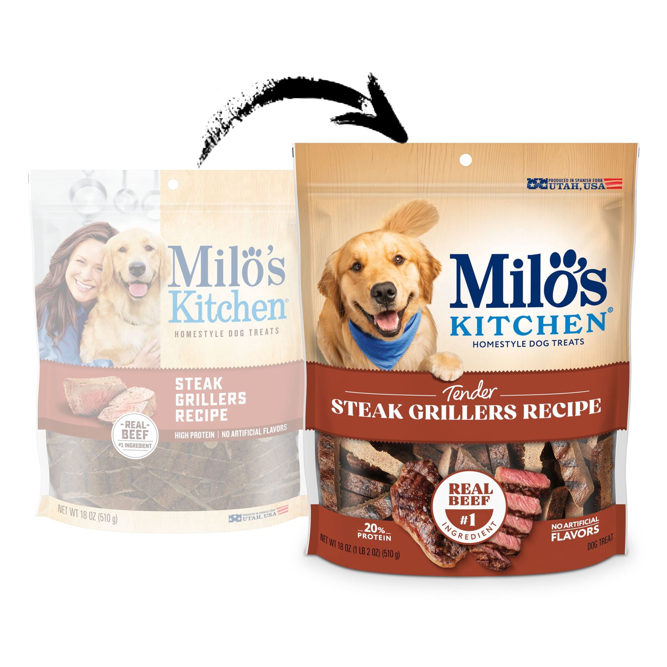 (2 pack) Milo’s Kitchen Steak Grillers Recipe Dog Treats, 18 oz Bag