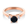 thumbnail image 3 of Gem Stone King 18K Rose Gold Plated Silver Black Onyx 3-Stone Engagement Ring for Women (0.90 Cttw, Round 6MM, Gemstone December Birthstone, Size 7), 3 of 6