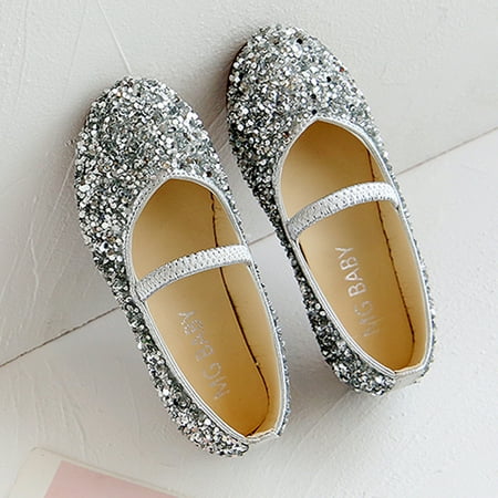 

Ediodpoh Children Princess Girls Dance Leather Shoes Sequined Soft Bottom Baby Shoes Silver 31