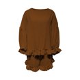 thumbnail image 5 of DHFJKG 2 Piece Outfits For Women Summer Shorts Set Ruffle Long Sleeve Loose Fit Solid Color T Shirt And Shorts Matching Sets Soft Outfit, 5 of 5
