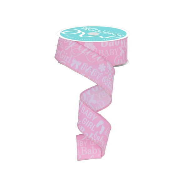 1.5" x 10yd Baby Girl Print Wired Edge Ribbon - Pink, WhiteRGF140215
