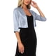 thumbnail image 4 of BLAZER CORTO CHIC INSPIRE PARA MUJERES, CON DELANTE ABIERTO Y COLLAR DE SOLAPA, CHAQUETA CORTA DE TRAJE CASUAL DE OFICINA EN GRIS, 4 of 5