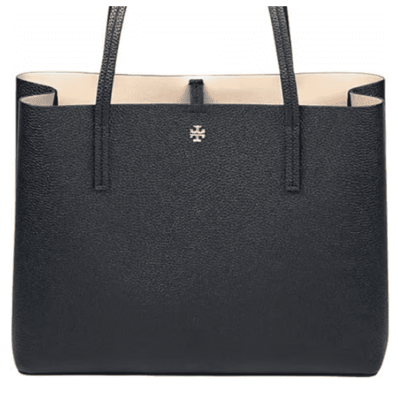 Tory Burch Women's Blake Pebbled Leather Center Zip Tote Purse Black