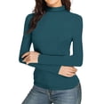 thumbnail image 2 of Women's Turtleneck Long Sleeve Top - 2025 Fall Winter Stretch Slim Fit Thermal Undershirt Basic Layering Fashion Clothes，Navy S, 2 of 7