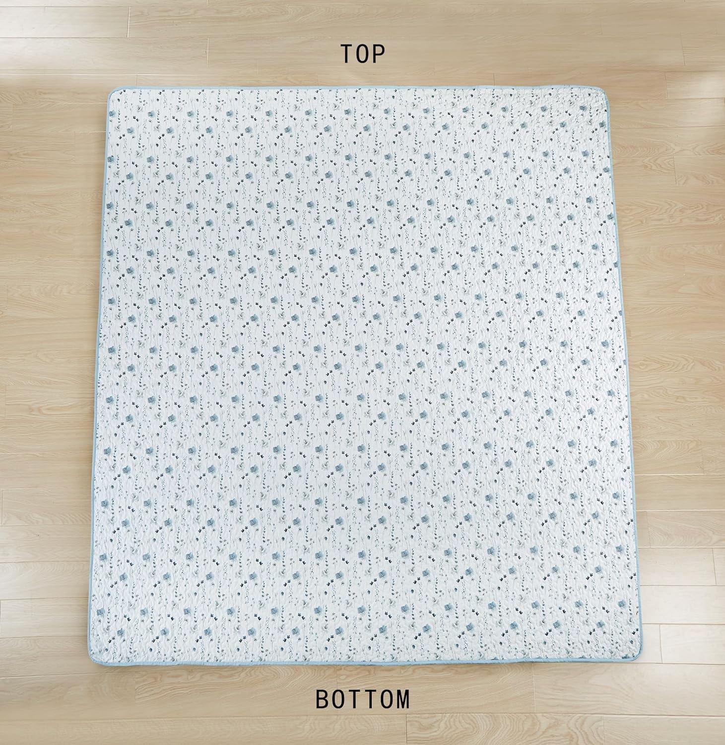 Chezmoi Collection Fran 3-Piece Floral Quilt Set Queen, Blue White Poppy Floral Printed Microfiber Lightweight Bedspread Set for All season