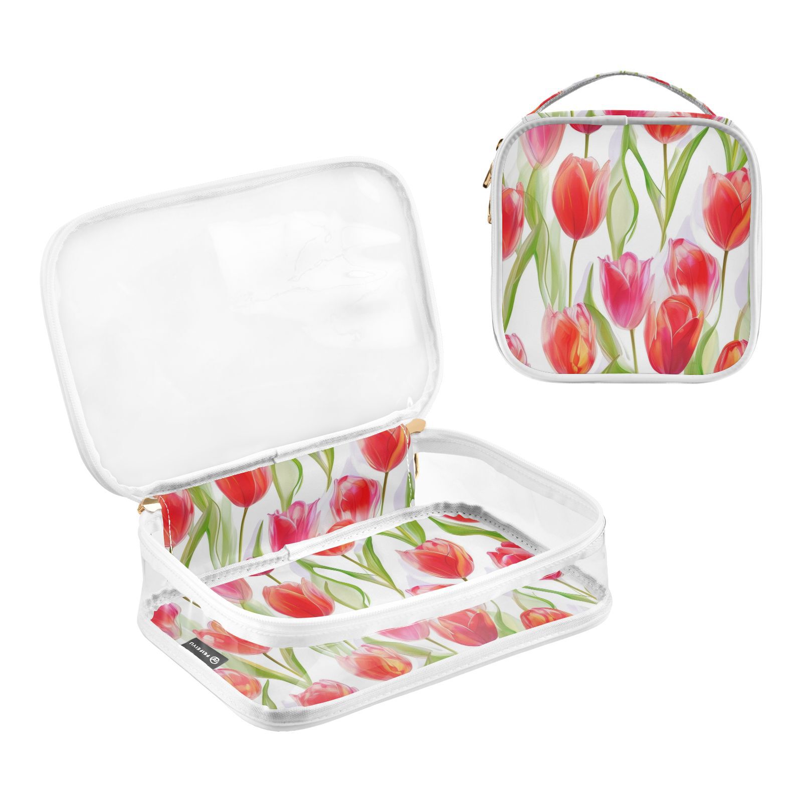 Clear Makeup Bags with Handle Large Opening 2 Pack Set Toiletry Bag Quart Size Bag, for Women Man Traveling Travel Essentials, Toiletries and Other. Tulipa Pattern