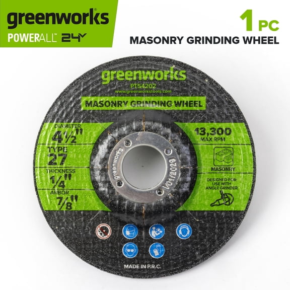Greenworks 4-1/2" Masonry Grinding Wheel, Type 27, for Use with Angle Grinder
