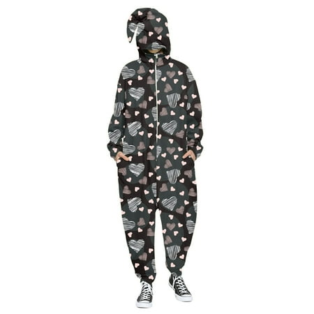 

JDEFEG Mens Workout Suit Men s and Women s Valentine s Day Love Print Hooded Pullover Zipper Pajamas Party Couple Set Prom Jumpsuits A Xxl