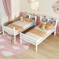 thumbnail image 4 of Leumius Twin Over Twin Bunk Bed with Shelves , Rubber Wood Bed with Shelves Headboard, Safety Guardrails and Ladder, Convertible to 2 Beds for Boys Girls White, 4 of 9