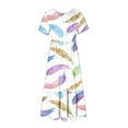 thumbnail image 4 of Penkiiy Women's Summer Casual Short Sleeve Crewneck Dress Casual Flowy Tiered Maxi Beach Dress With Pockets Feather Print Dress S White, 4 of 6