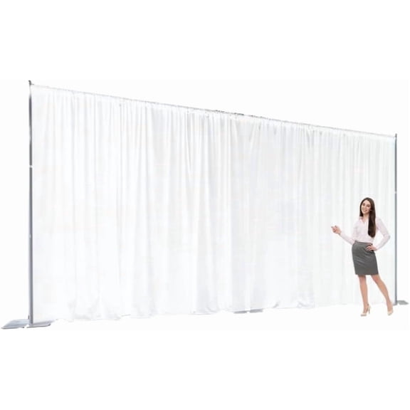 Two Layers Backdrop Made with One Piece Chiffon Tulle & Polyester for Professional, White, 20 x 8 ft
