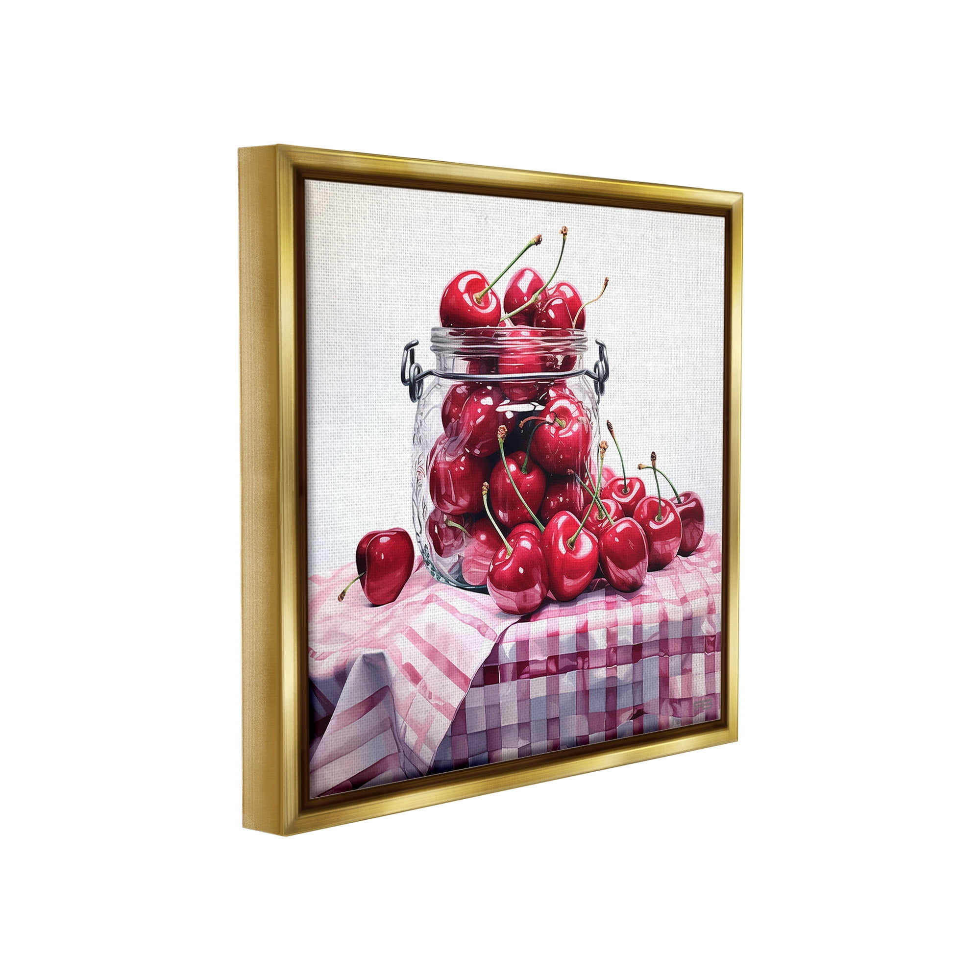 Stupell Industries Cherries in Country Jar Food & Beverage Painting Gold Floater Framed Canvas Art Print Wall Art, 18 x 18