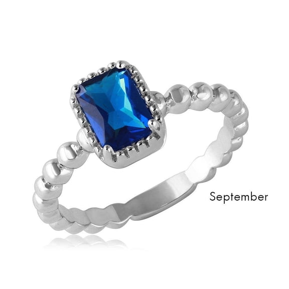 Rhodium Plated 925 Sterling Silver Simulated September Ring Band Blue CZ Jewelry Female Size 5
