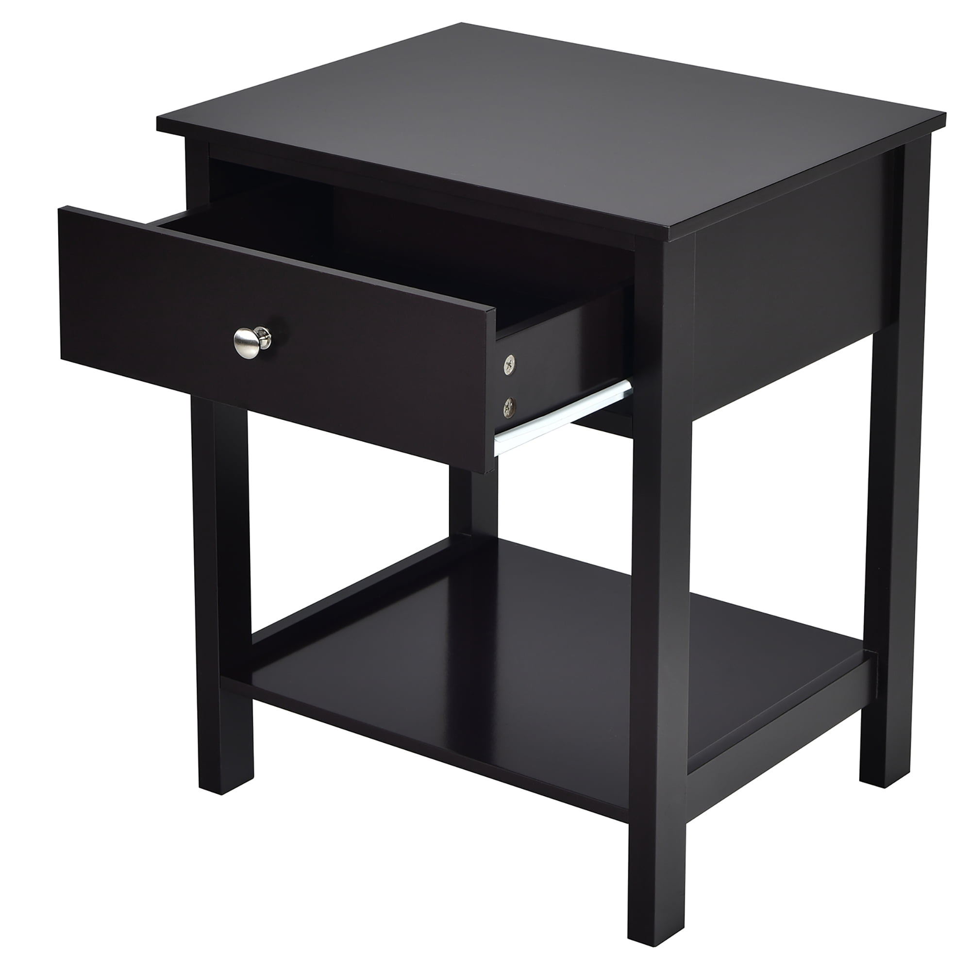 Costway Nightstand with Drawer Storage Shelf Wooden Bedside Sofa Side Table Black