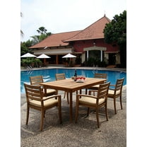 Teak Dining Set:6 Seater 7 Pc - 83" Rectangle Table And 6 Travota Stacking Arm Chairs Outdoor Patio Grade-A Teak Wood WholesaleTeak #WMDSTV2