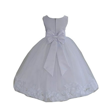 Ekidsbridal White Tulle Rose Petals Flower Girl Dresses Junior Bridesmaid Communion Christening Baptism Father Daughter Dance Recital Gown 302T S
