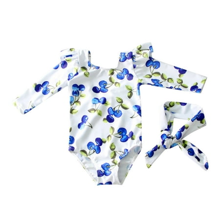 

Kids Swimsuit Toddler Summer Long Sleeve Girls Floral Prints Two Piece Swimwear Swimsuit Bikini Headband Set swimming suits for Kids