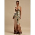thumbnail image 4 of Brown Abstract Print Deep V-Neck Backless Bodycon Maxi Dress, Mermaid Silhouette Evening Dress, 4 of 7