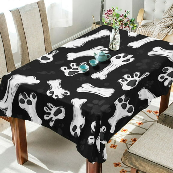 BZSMCE Square Tablecloth Cute Bones and Paw Prints Pattern Tableclothes